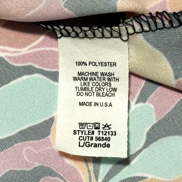 Women Floral V-Neck Top L Boho Vibrant Tropical Flowy Beachy Cruise Resort - Picture 8 of 12